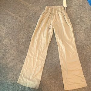 Khaki linen wide leg pants